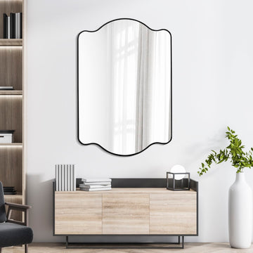 Louisa 24 in. W x 36 in. H Medium Scalloped Rectangular Metal Framed Wall Mirror - JONATHAN Y